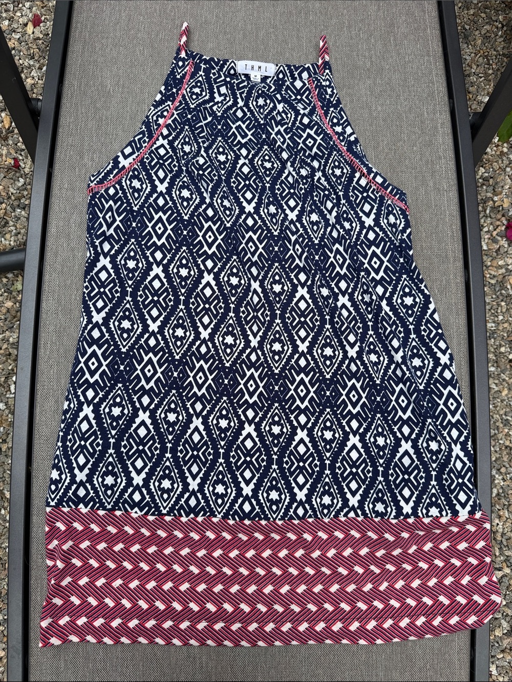 THML Navy and White with red accents Geometric dress
